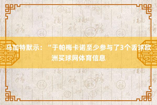 马加特默示：“于帕梅卡诺至少参与了3个丢球欧洲买球网体育信息